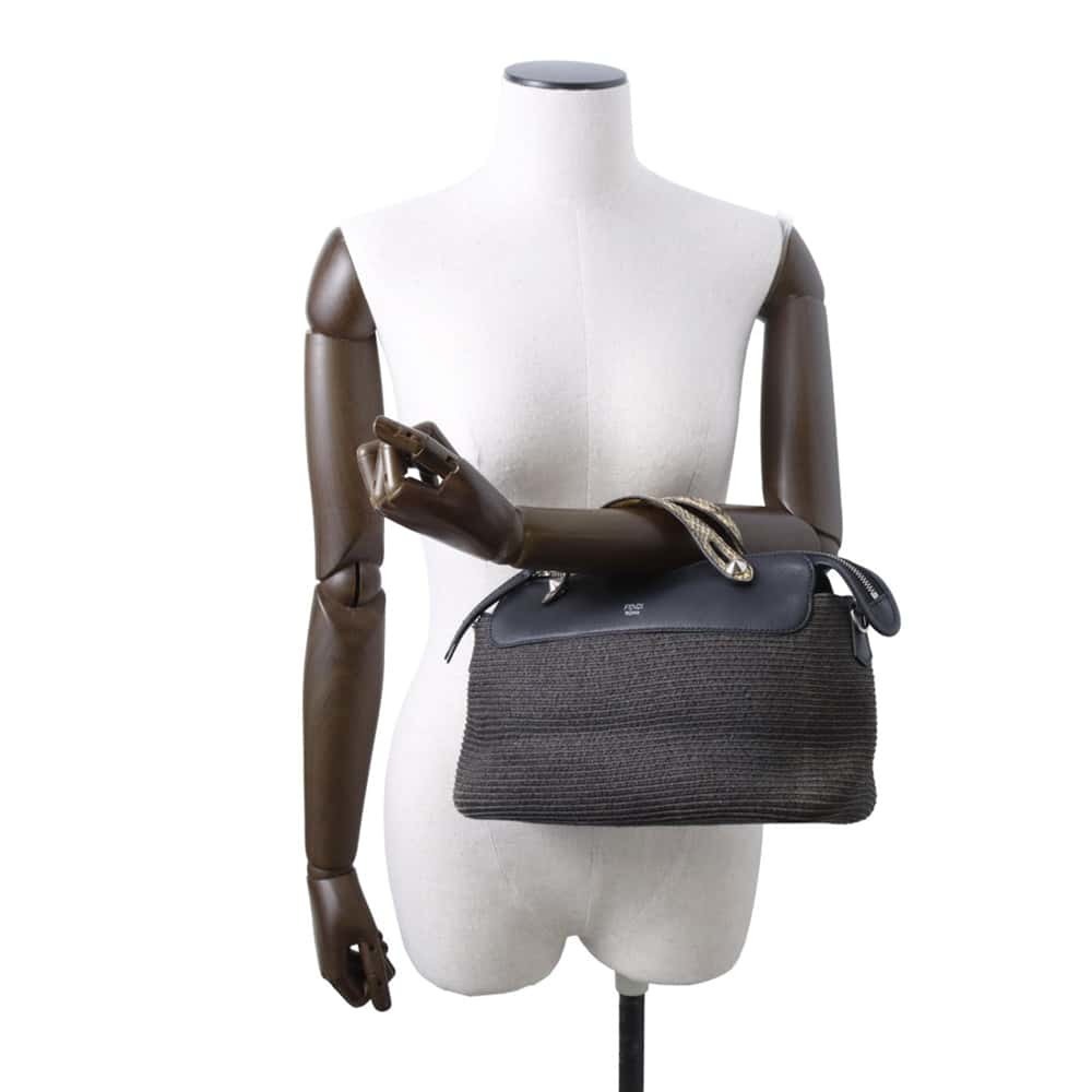 Fendi Visible Python Straw Medium Handbag Black - image 4